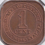 1943 1 CENT MALAYA - WORLD COINS - Cambridgeshire Coins