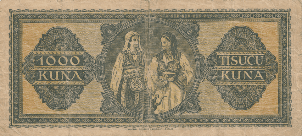1943 1000 KUNA NAZI STATE BANKNOTE CROATIA REF 1164 - World Banknotes - Cambridgeshire Coins
