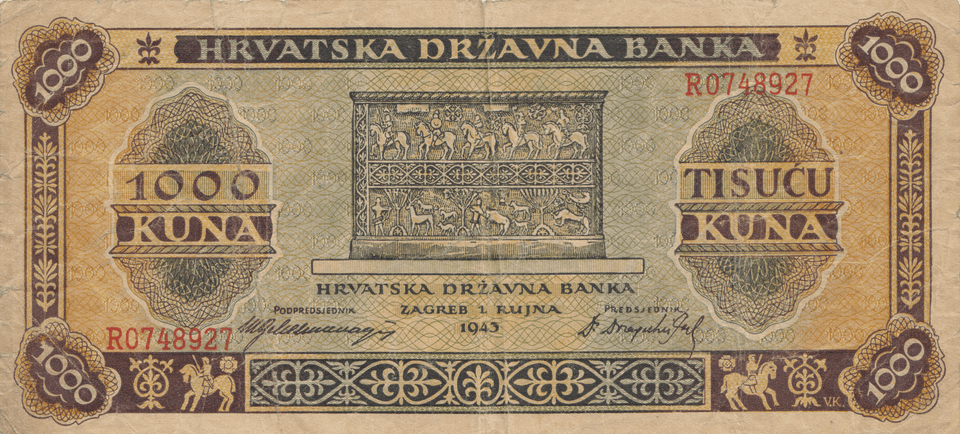 1943 1000 KUNA NAZI STATE BANKNOTE CROATIA REF 1164 - World Banknotes - Cambridgeshire Coins
