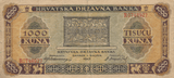 1943 1000 KUNA NAZI STATE BANKNOTE CROATIA REF 1164 - World Banknotes - Cambridgeshire Coins