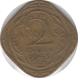 1943 2 ANNAS INDIA - WORLD COINS - Cambridgeshire Coins