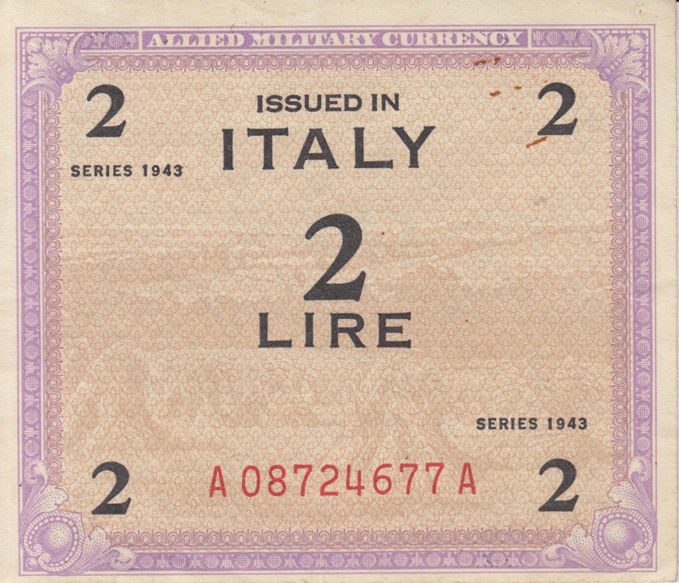 1943 2 LIRE ITALIAN BANKNOTE REF 192 - World Banknotes - Cambridgeshire Coins