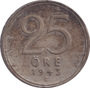 1943 25 ORE SWEDEN - WORLD COINS - Cambridgeshire Coins