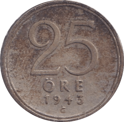 1943 25 ORE SWEDEN - WORLD COINS - Cambridgeshire Coins