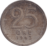 1943 25 ORE SWEDEN - WORLD COINS - Cambridgeshire Coins