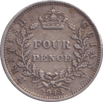 1943 4 PENCE INDIA - WORLD COINS - Cambridgeshire Coins