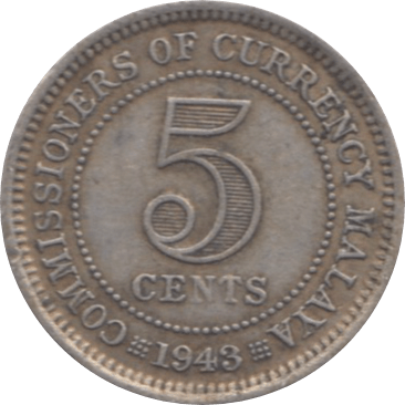 1943 5 CENTS MALAYA - WORLD COINS - Cambridgeshire Coins
