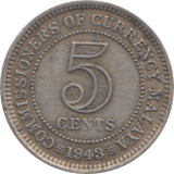 1943 5 CENTS MALAYA - WORLD COINS - Cambridgeshire Coins