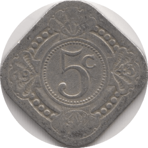 1943 5 CENTS NETHERLANDS - WORLD COINS - Cambridgeshire Coins
