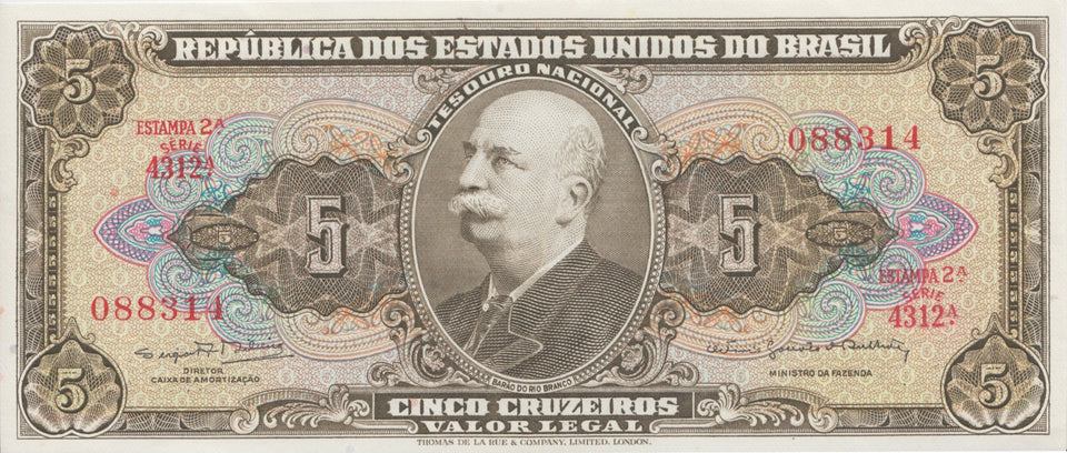 1943 5 CRUZEIROS BANKNOTE BRAZIL REF 583 - World Banknotes - Cambridgeshire Coins