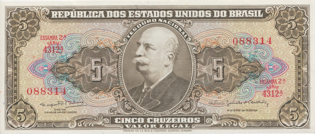 1943 5 CRUZEIROS BANKNOTE BRAZIL REF 583 - World Banknotes - Cambridgeshire Coins