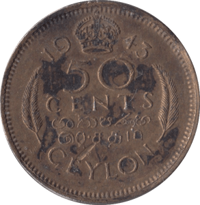 1943 50 CENTS CEYLON - WORLD COINS - Cambridgeshire Coins