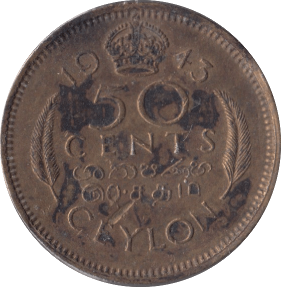 1943 50 CENTS CEYLON - WORLD COINS - Cambridgeshire Coins