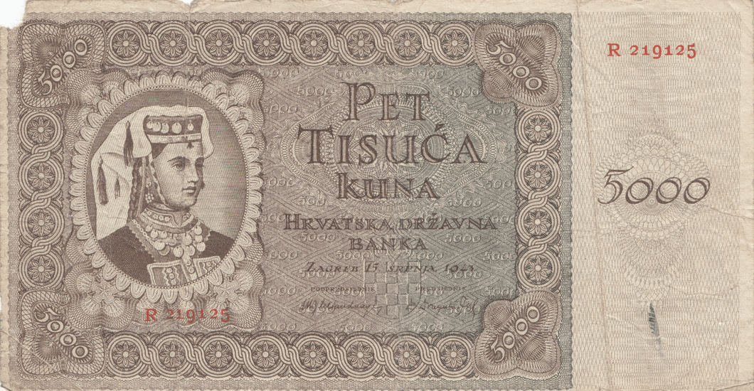 1943 5000 KUNA NAZI STATE CROATIA REF 1153 - World Banknotes - Cambridgeshire Coins