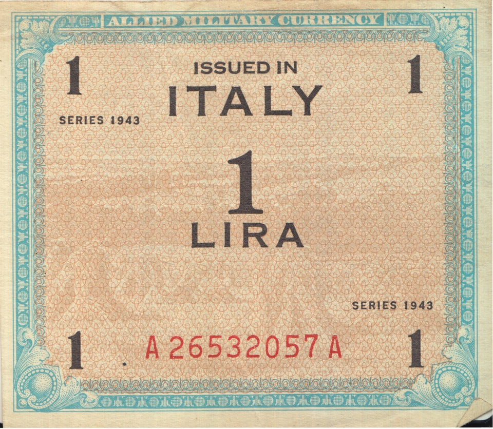 1943 BANK OF ITALY ONE LIRE BANKNOTE REF 1264 - World Banknotes - Cambridgeshire Coins