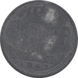 1943 BELGIUM ONE FRANC - WORLD COINS - Cambridgeshire Coins