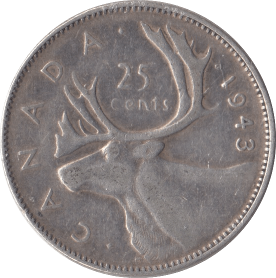 1943 CANADA SILVER 25 CENTS - SILVER WORLD COINS - Cambridgeshire Coins