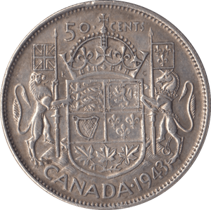 1943 CANADA SILVER 50 CENTS - SILVER WORLD COINS - Cambridgeshire Coins