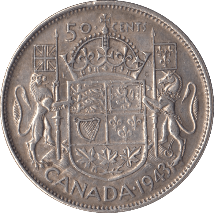 1943 CANADA SILVER 50 CENTS - SILVER WORLD COINS - Cambridgeshire Coins