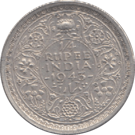 1943 INDIA QUARTER RUPEE - WORLD COINS - Cambridgeshire Coins