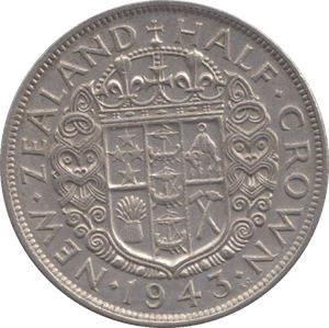 1943 NEW ZEALAND SILVER HALFCROWN - SILVER WORLD COINS - Cambridgeshire Coins