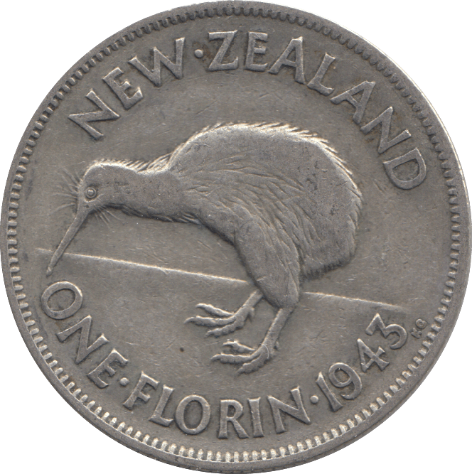 1943 ONE FLORIN NEW ZEALAND SILVER - SILVER WORLD COINS - Cambridgeshire Coins