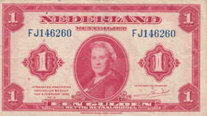 1943 ONE GULDEN BANKNOTE NETHERLANDS REF 920 - World Banknotes - Cambridgeshire Coins