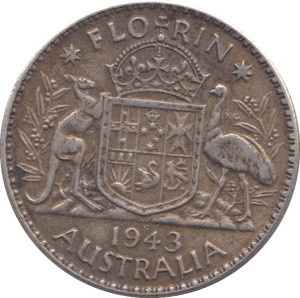 1943 S SILVER FLORIN TWO SHILLING AUSTRALIA SILVER - SILVER WORLD COINS - Cambridgeshire Coins