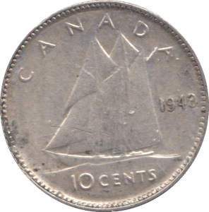 1943 SILVER 10 CENTS CANADA - SILVER WORLD COINS - Cambridgeshire Coins