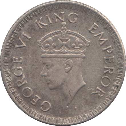 1943 SILVER 1/4 RUPEE INDIA 3 - SILVER WORLD COINS - Cambridgeshire Coins
