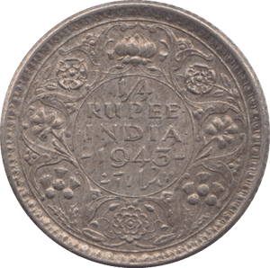 1943 SILVER 1/4 RUPEE INDIA 3 - SILVER WORLD COINS - Cambridgeshire Coins