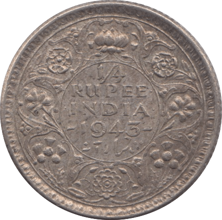 1943 SILVER 1/4 RUPEE INDIA 3 - SILVER WORLD COINS - Cambridgeshire Coins