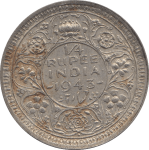 1943 SILVER 1/4 RUPEE INDIA 4 - SILVER WORLD COINS - Cambridgeshire Coins