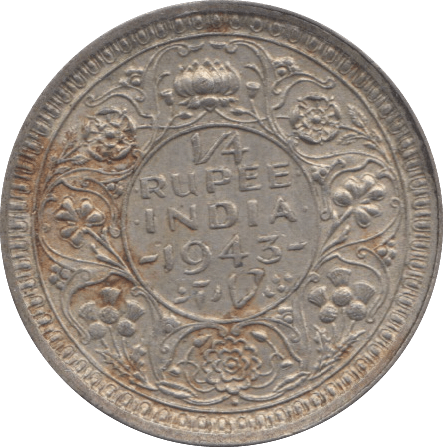 1943 SILVER 1/4 RUPEE INDIA 4 - SILVER WORLD COINS - Cambridgeshire Coins