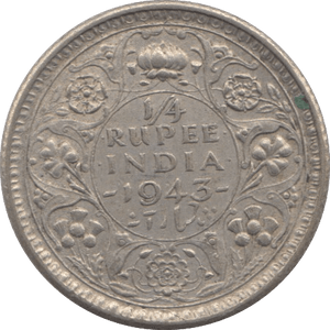 1943 SILVER 1/4 RUPEE INDIA 6 - SILVER WORLD COINS - Cambridgeshire Coins