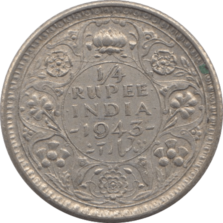 1943 SILVER 1/4 RUPEE INDIA 6 - SILVER WORLD COINS - Cambridgeshire Coins