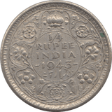 1943 SILVER 1/4 RUPEE INDIA 6 - SILVER WORLD COINS - Cambridgeshire Coins