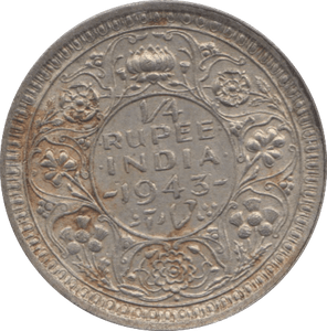 1943 SILVER 1/4 RUPEE INDIA - SILVER WORLD COINS - Cambridgeshire Coins