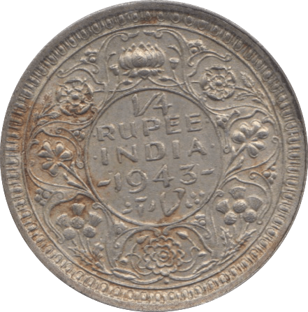 1943 SILVER 1/4 RUPEE INDIA - SILVER WORLD COINS - Cambridgeshire Coins