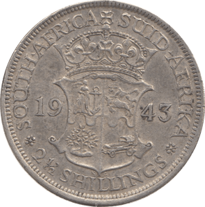 1943 SILVER 2 1/2 SHILLING SOUTH AFRICA - SILVER WORLD COINS - Cambridgeshire Coins