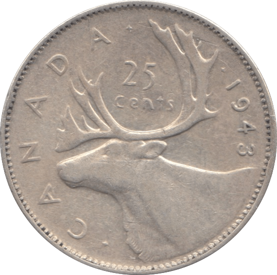 1943 SILVER 25 CENTS CANADA - SILVER WORLD COINS - Cambridgeshire Coins