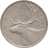 1943 SILVER 25 CENTS CANADA - SILVER WORLD COINS - Cambridgeshire Coins