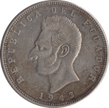 1943 SILVER 5 SUCRES ECUADOR REPUBLIC - SILVER WORLD COINS - Cambridgeshire Coins