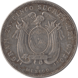 1943 SILVER 5 SUCRES ECUADOR REPUBLIC - SILVER WORLD COINS - Cambridgeshire Coins