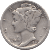 1943 SILVER DIME USA - SILVER WORLD COINS - Cambridgeshire Coins