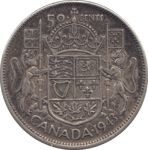 1943 SILVER FIFTY CENTS CANADA - SILVER WORLD COINS - Cambridgeshire Coins