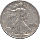1943 SILVER HALF DOLLAR USA - SILVER WORLD COINS - Cambridgeshire Coins