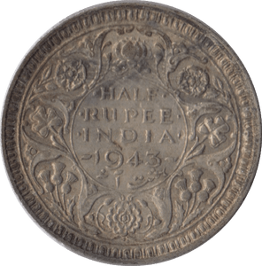 1943 SILVER INDIA HALF RUPEE - SILVER WORLD COINS - Cambridgeshire Coins