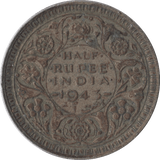1943 SILVER INDIA HALF RUPEE - WORLD COINS - Cambridgeshire Coins