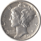 1943 SILVER ONE DIME USA - SILVER WORLD COINS - Cambridgeshire Coins